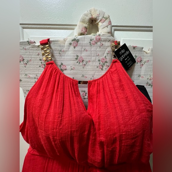 Mlle Gabrielle  3X red halter belted asymmetrical dress - Picture 5 of 16